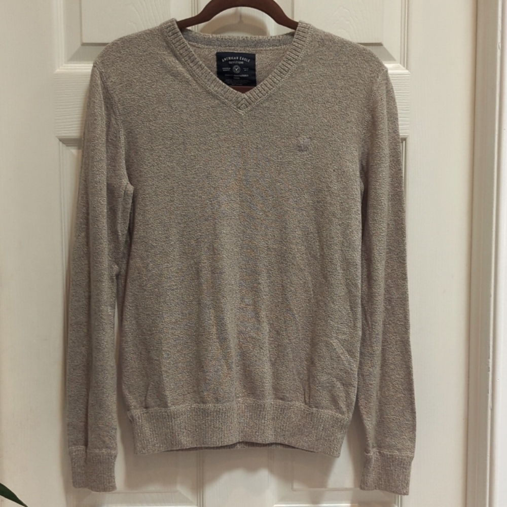 American Eagle Men's V-Neck Sweater Brown/Gray Heather Size Small